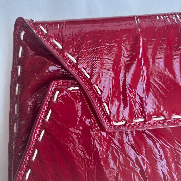 Cherry Red Patent Leather Envelope Clutch - Picture 2 of 11